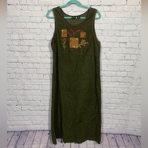 Erika Womens VTG Corduroy Overall Jumper Dress Green Size PL Casual Patchwork